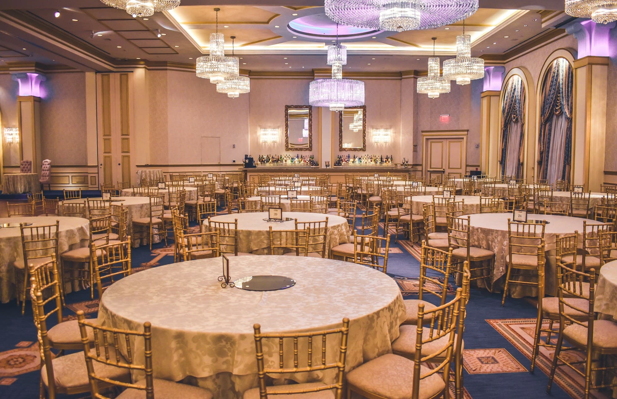 Elegant event dining room prepared for a celebration